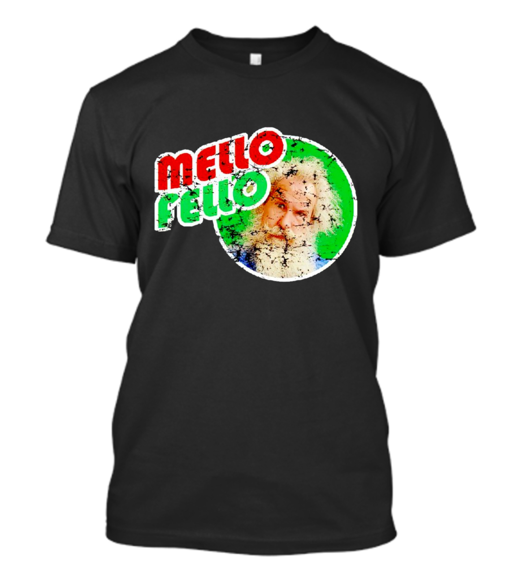 Mello Fello Vintage Distressed Green Red Circle With Bearded Man T-Shirt
