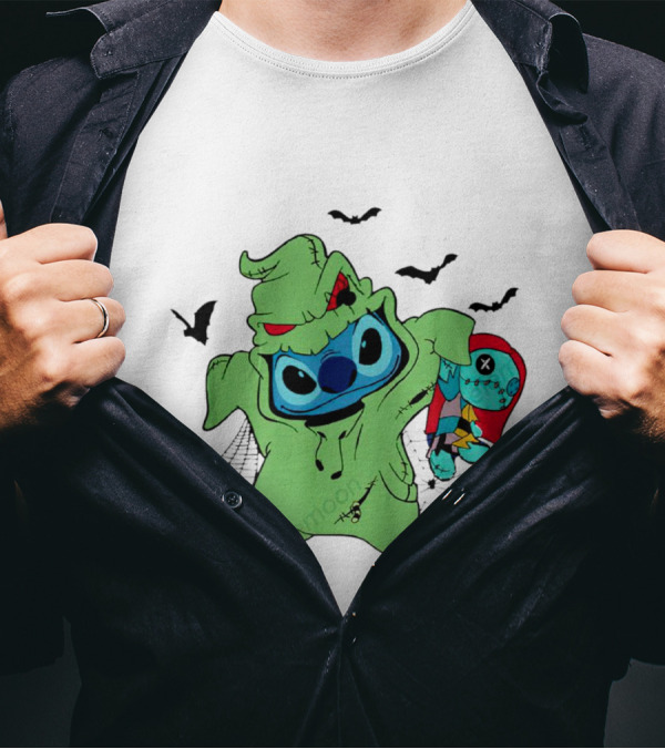 Oogie Boogie Bash Stitch Halloween Horror With Bats And Doll T-Shirt