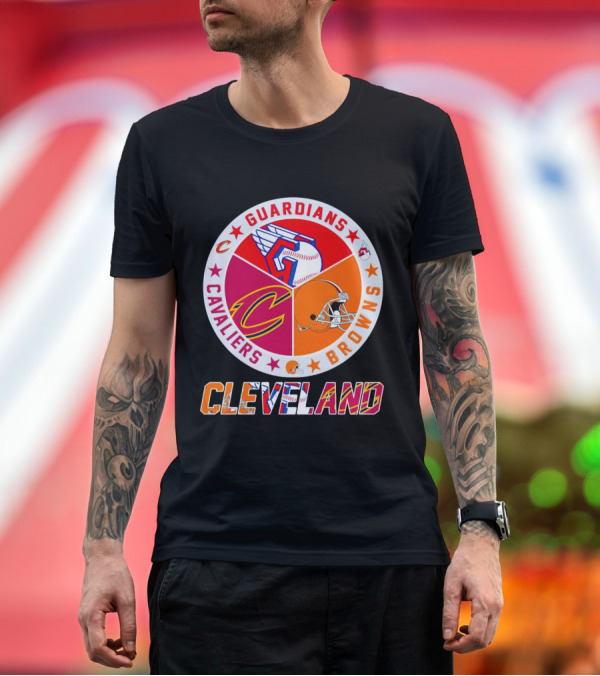 Premium T-Shirt: Cleveland Guardians Cavaliers Browns Logo Circle T-Shirt Cleveland Guardians Cavaliers Browns Logo Circle T-Shirt