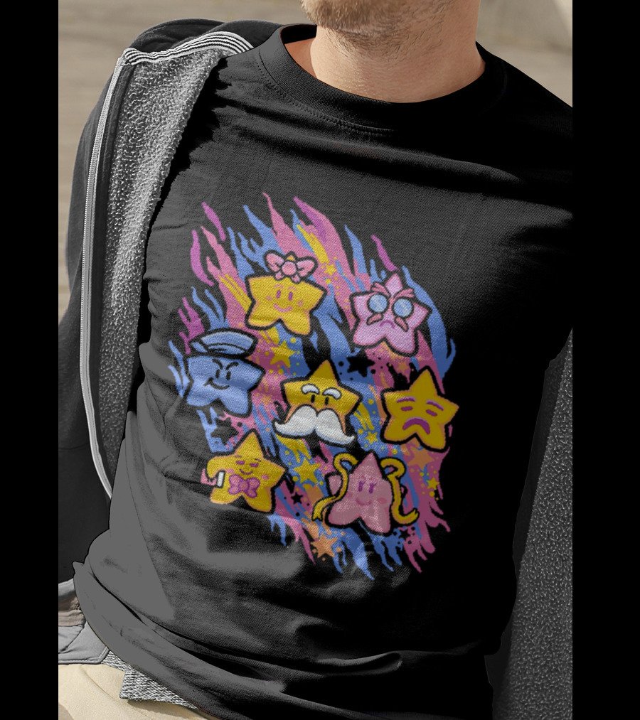 Paper Mario Star Spirits Characters With Colorful Background T-Shirt