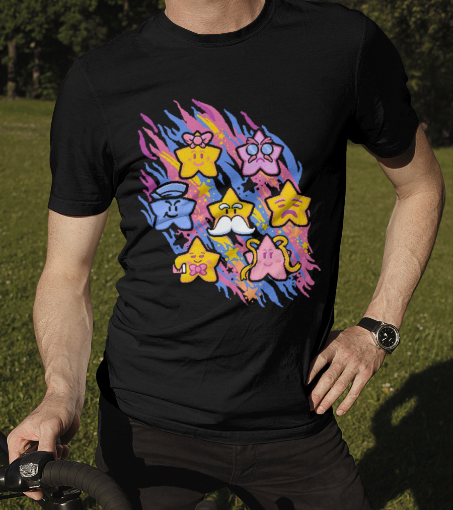 Paper Mario Star Spirits Characters With Colorful Background T-Shirt