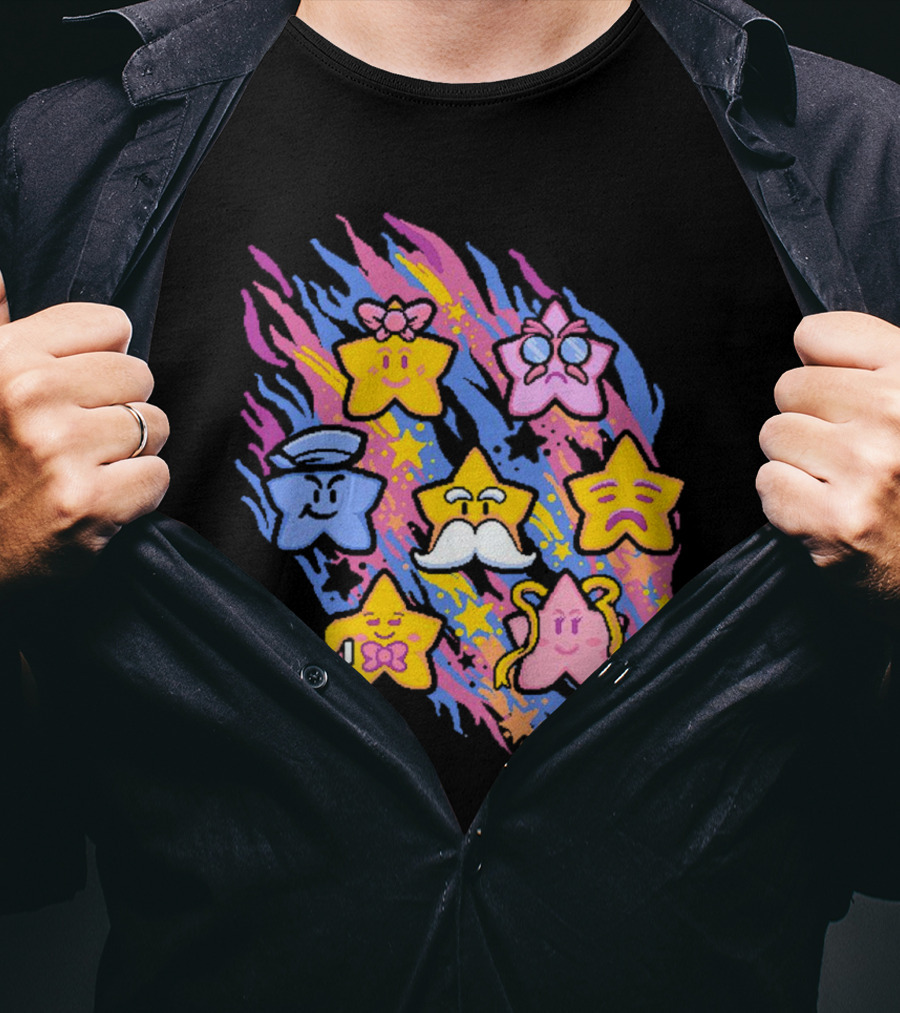 Paper Mario Star Spirits Characters With Colorful Background T-Shirt