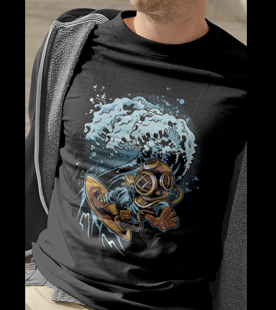Vintage Diver Riding Cosmic Wave T-Shirt