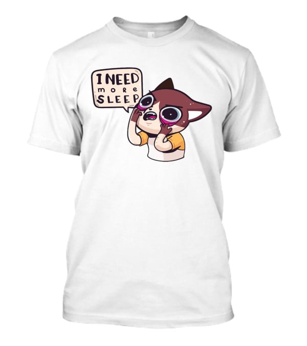 I Need More Sleep Tired Cartoon Character With Big Eyes And Pajamas T-Shirt