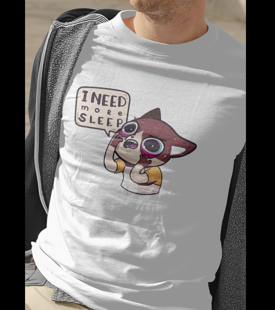I Need More Sleep Tired Cartoon Character With Big Eyes And Pajamas T-Shirt