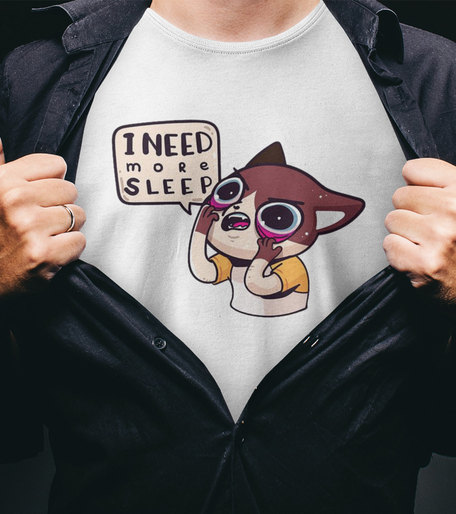I Need More Sleep Tired Cartoon Character With Big Eyes And Pajamas T-Shirt
