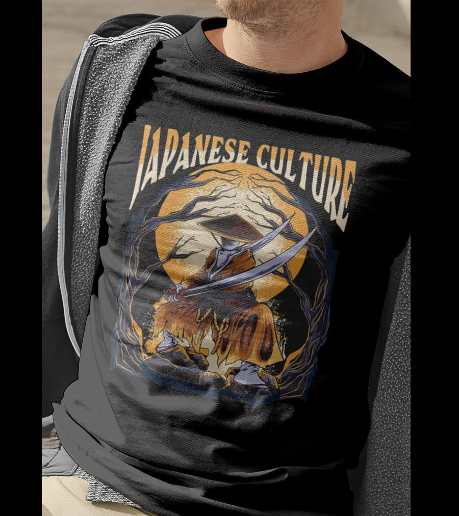 Samurai And Japanese Culture Moonlit Warrior Scene T-Shirt