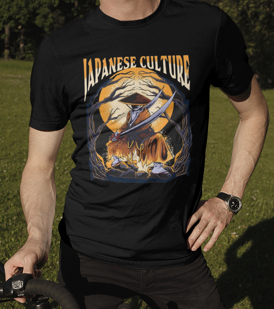 Samurai And Japanese Culture Moonlit Warrior Scene T-Shirt