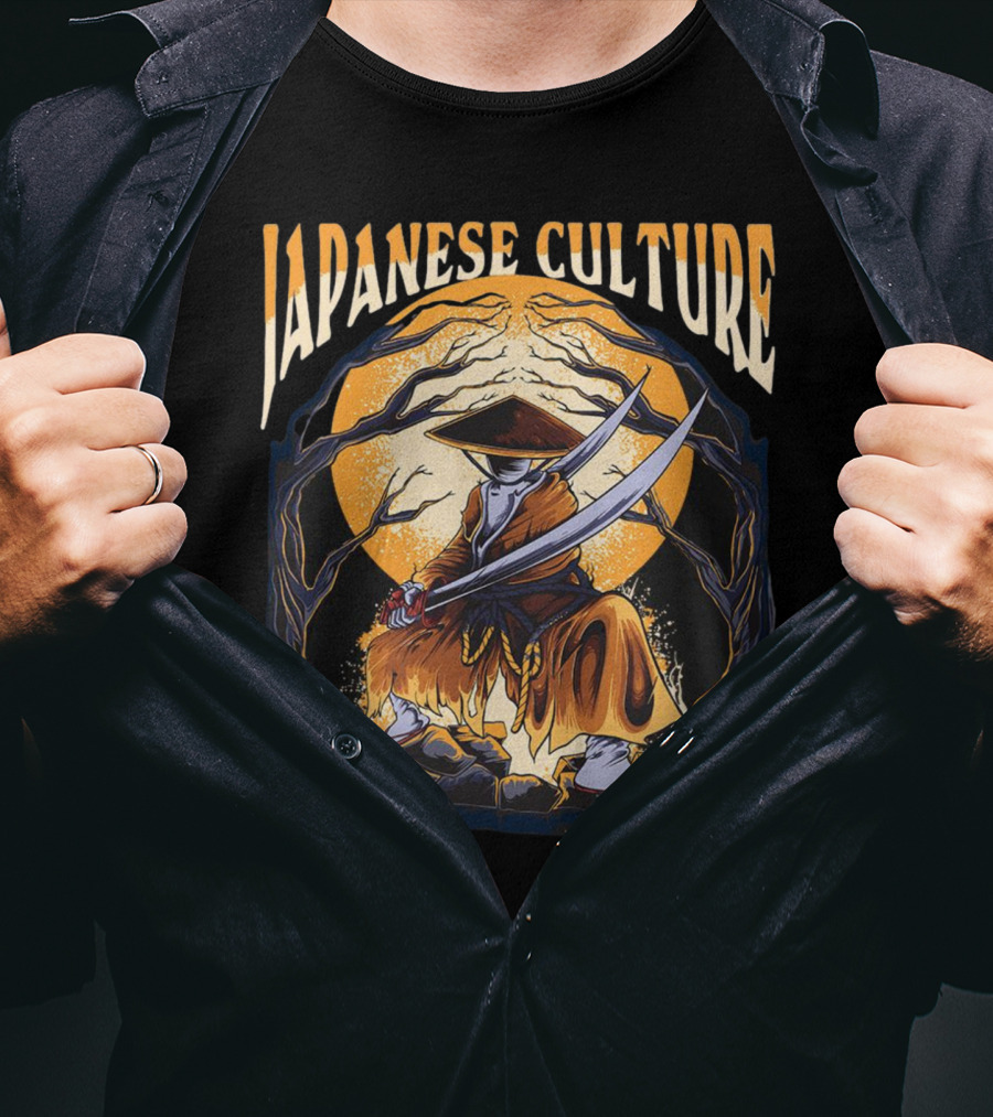 Samurai And Japanese Culture Moonlit Warrior Scene T-Shirt