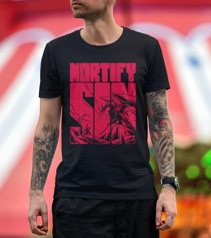 MORTIFY SIN Dark Battle with Fiery Behemoth T-Shirt