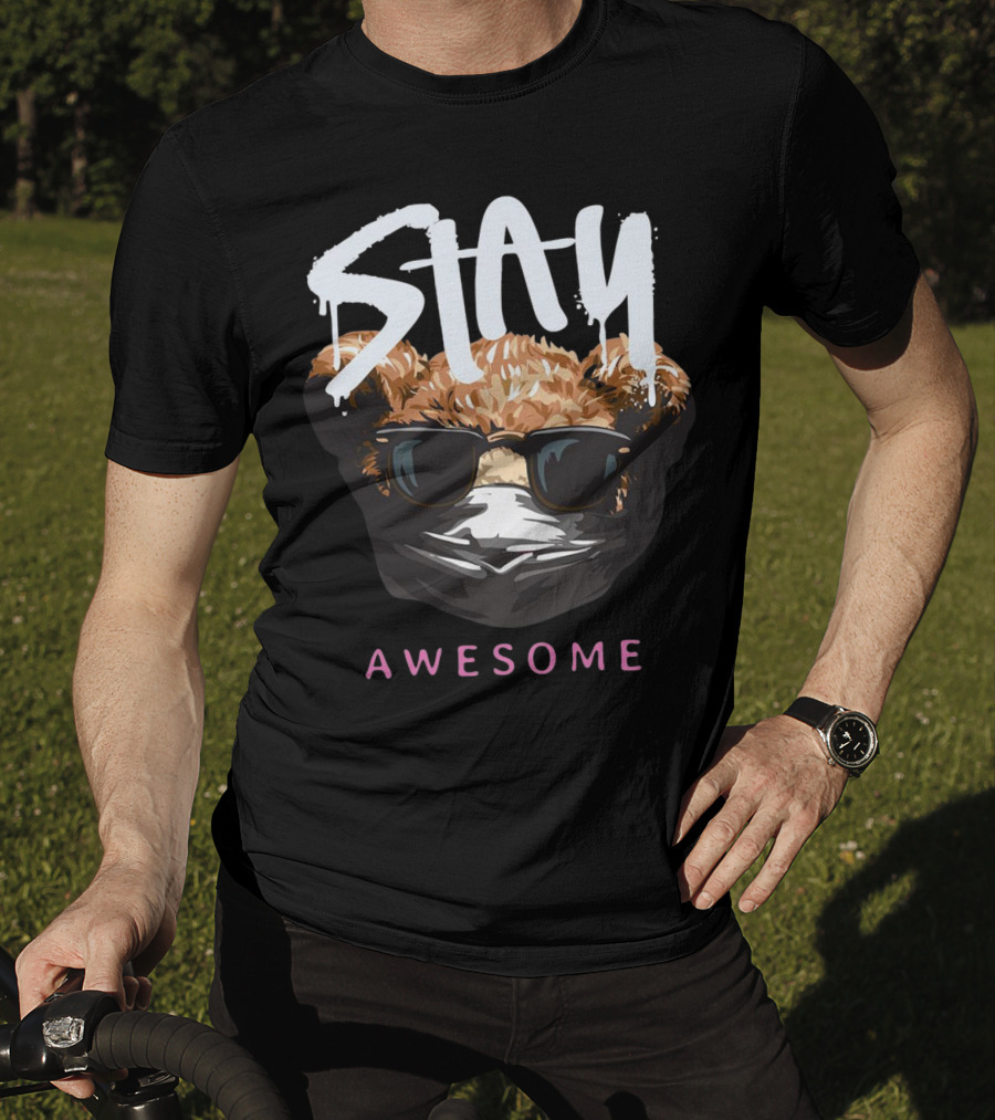 Stay Awesome Masked Bear With Sunglasses T-Shirt