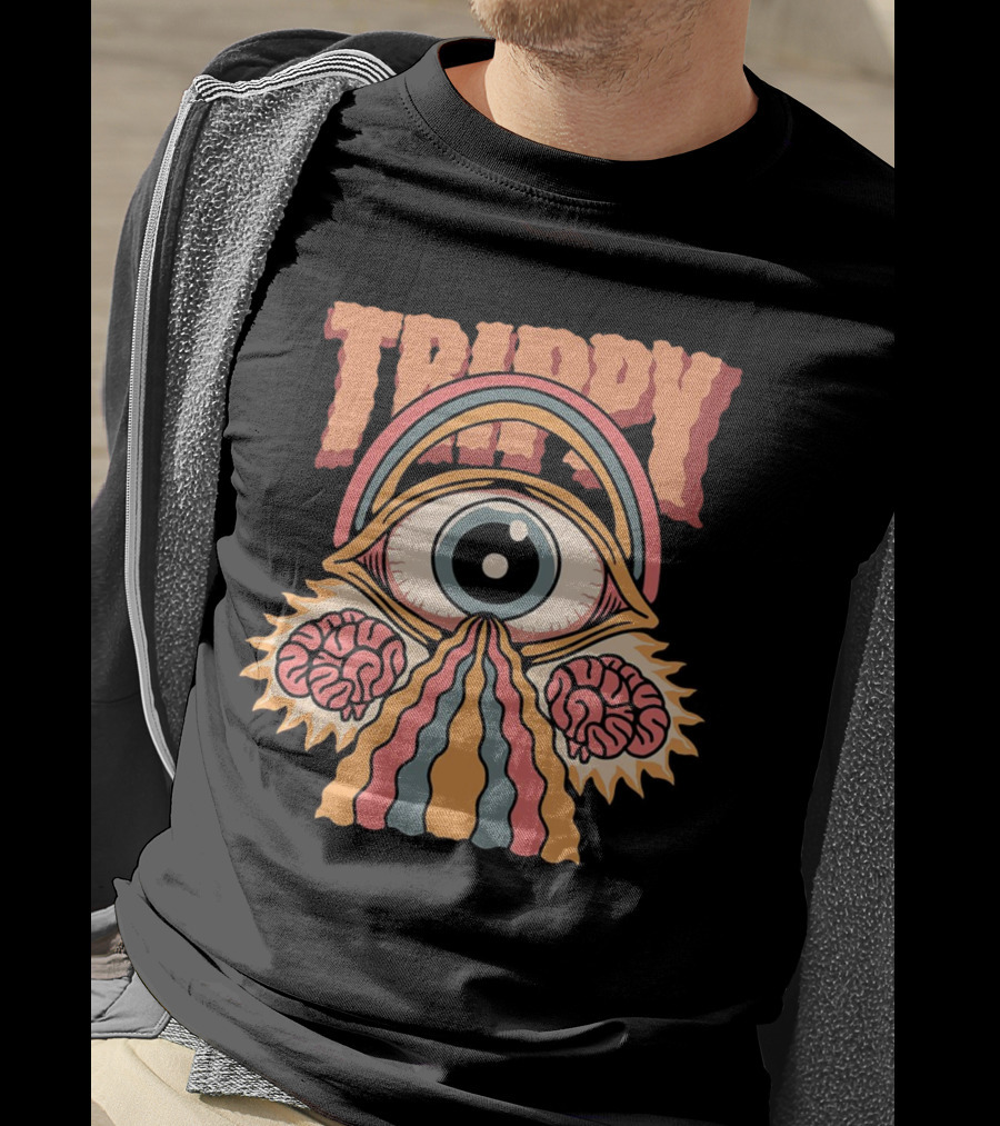 Trippy Psychedelic Eye With Brains And Rainbow Streams T-Shirt