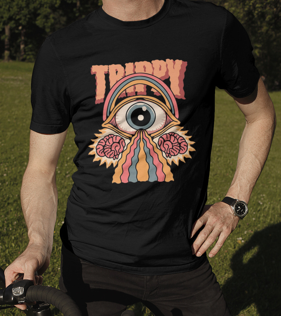 Trippy Psychedelic Eye With Brains And Rainbow Streams T-Shirt