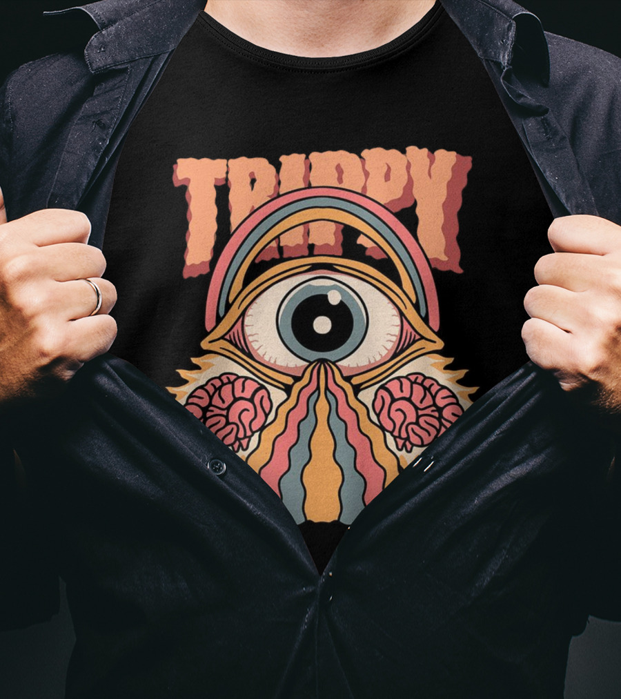 Trippy Psychedelic Eye With Brains And Rainbow Streams T-Shirt