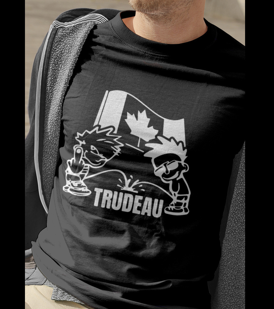 Trudeau Cartoon Characters With Middle Finger And Canadian Flag T-Shirt