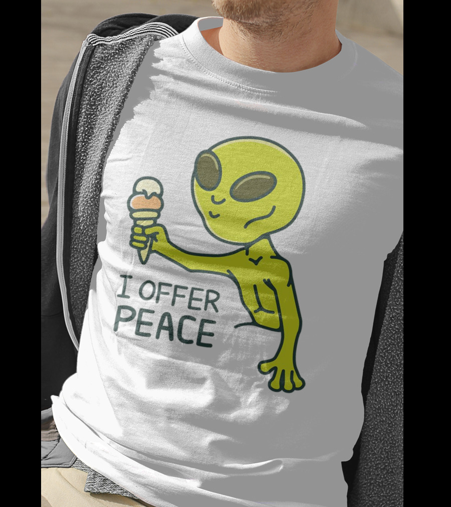Alien Offering Peace With Ice Cream Cone T-Shirt