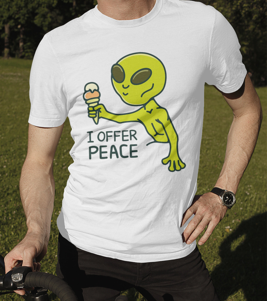Alien Offering Peace With Ice Cream Cone T-Shirt