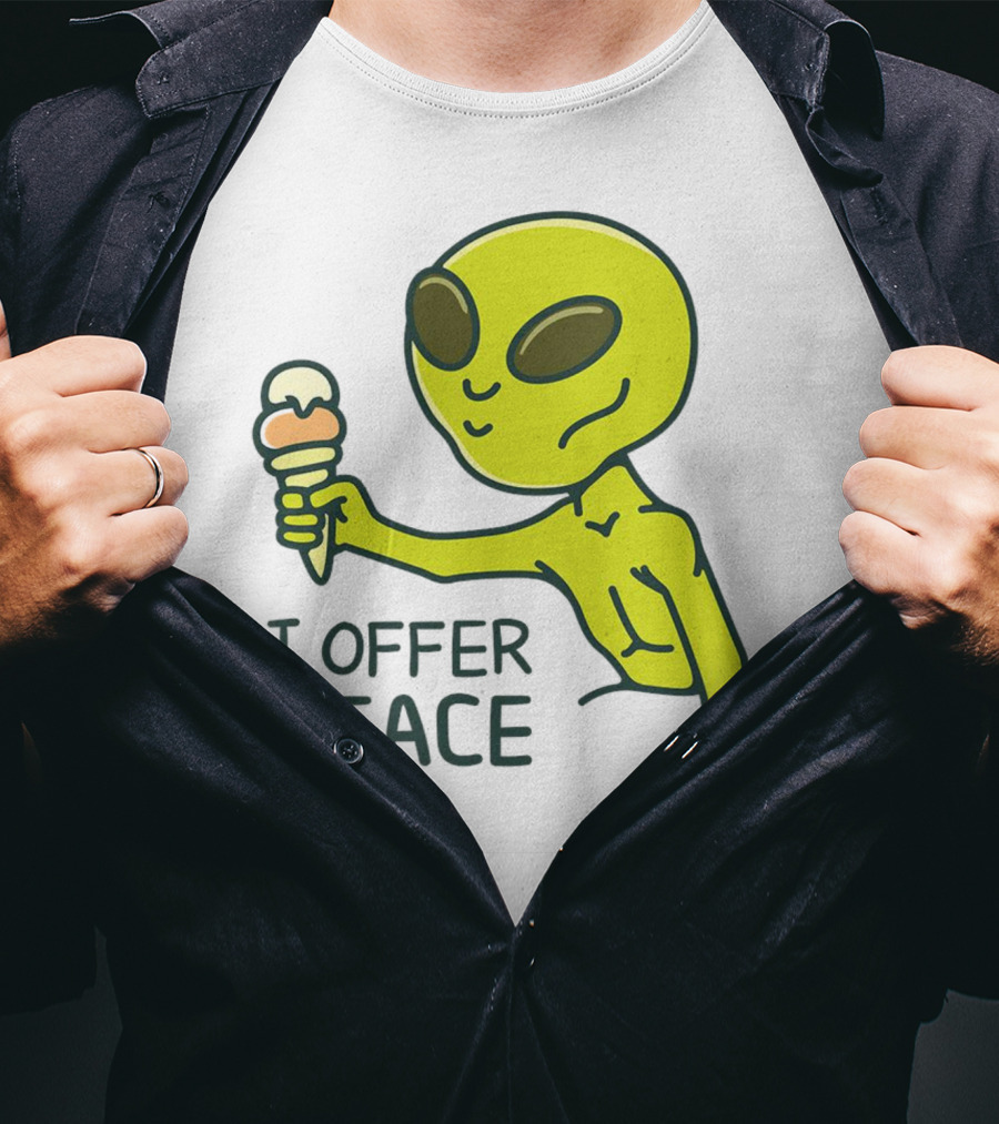 Alien Offering Peace With Ice Cream Cone T-Shirt