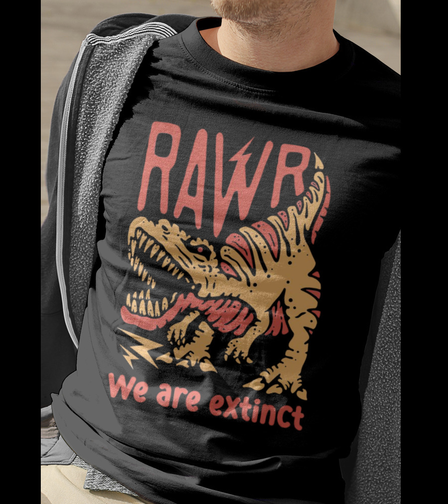 RAWR Dinosaur We Are Extinct Red And Yellow T-Shirt