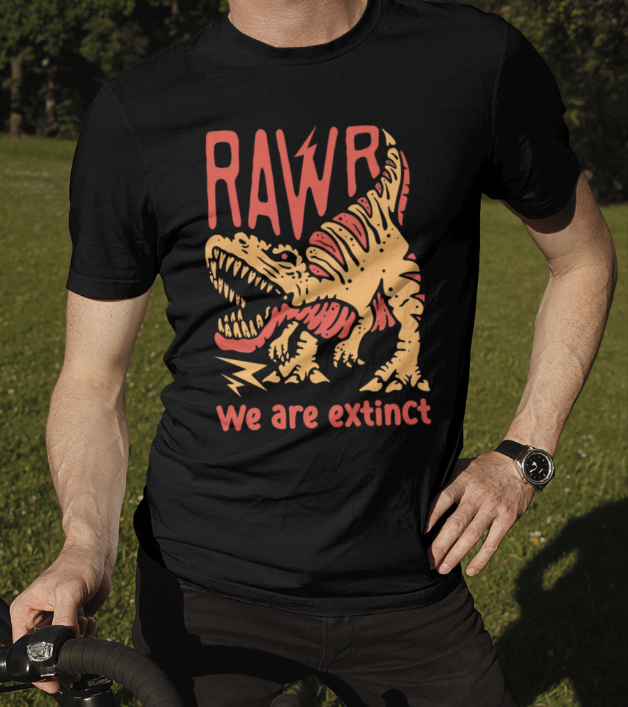 RAWR Dinosaur We Are Extinct Red And Yellow T-Shirt