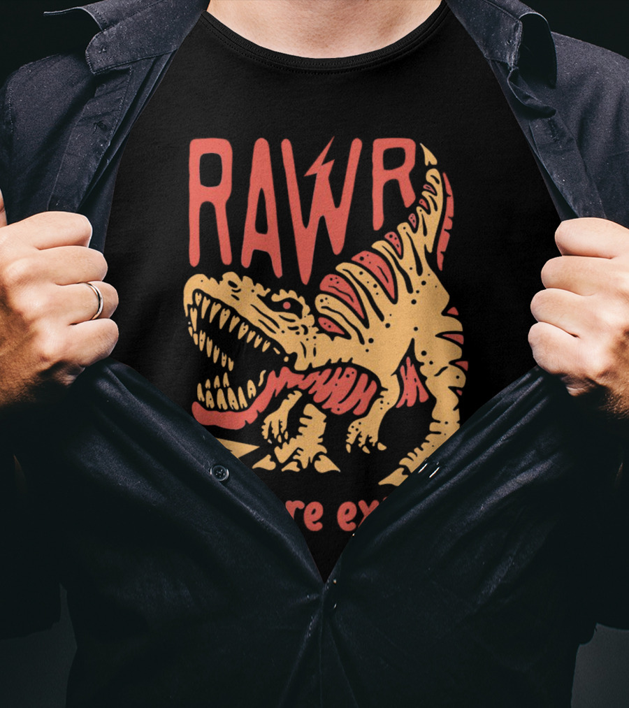 RAWR Dinosaur We Are Extinct Red And Yellow T-Shirt
