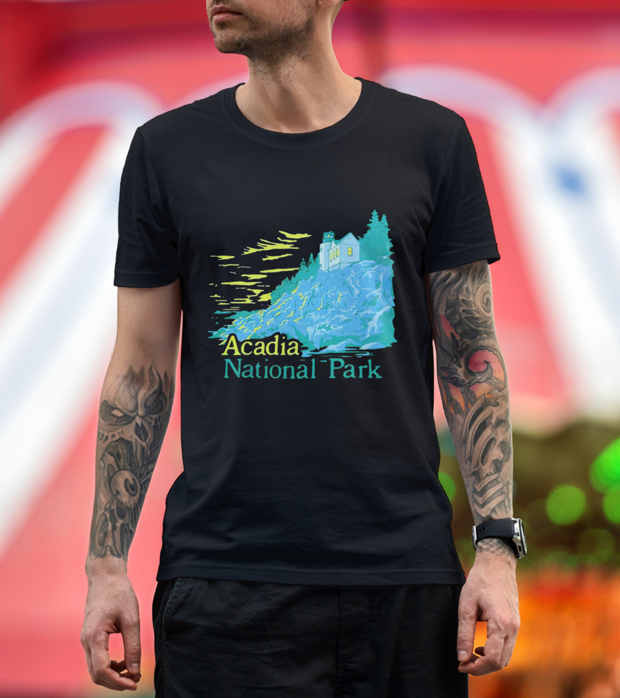 Acadia National Park Scenic Lighthouse And Rocky Cliff T-Shirt