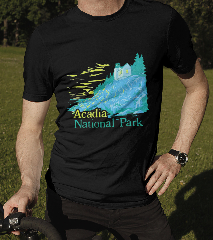 Acadia National Park Scenic Lighthouse And Rocky Cliff T-Shirt