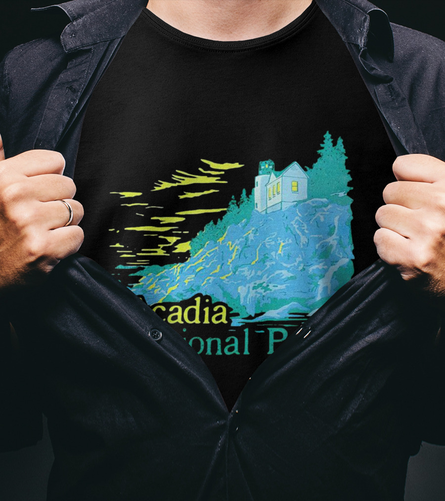 Acadia National Park Scenic Lighthouse And Rocky Cliff T-Shirt