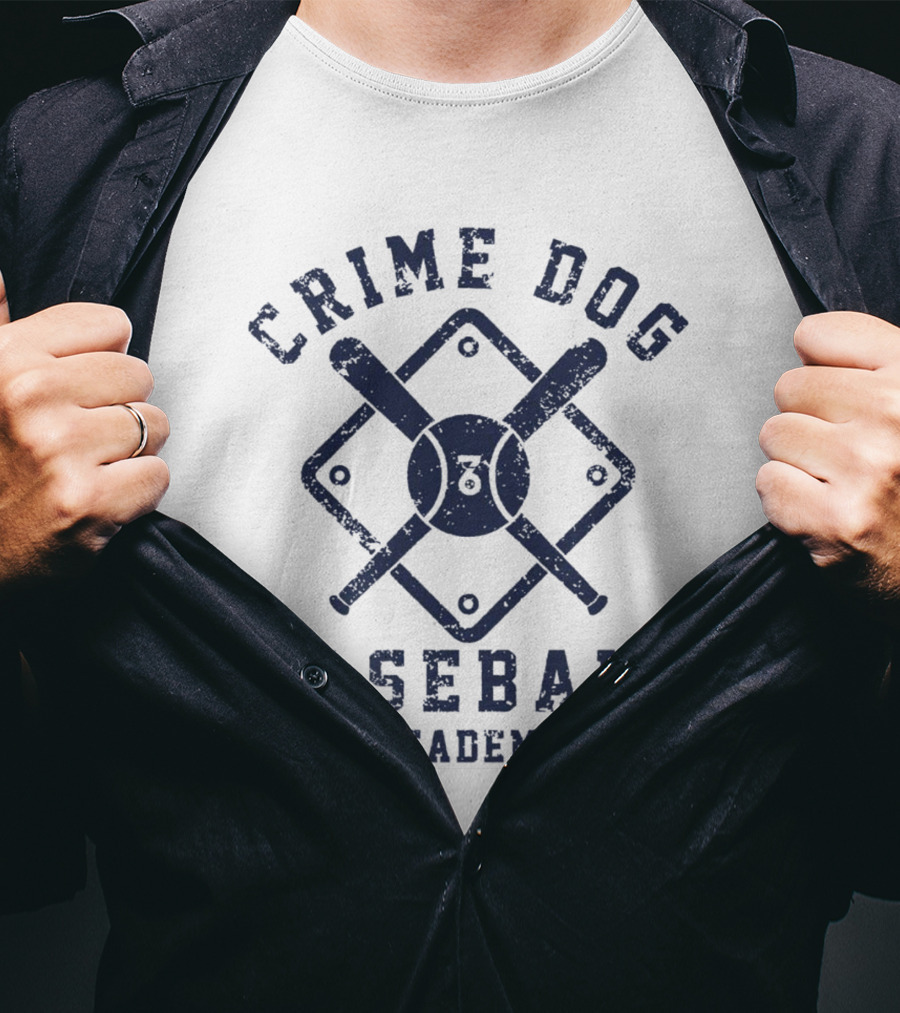 Crime Dog Baseball Academy Logo With Bat And Ball Diamond T-Shirt