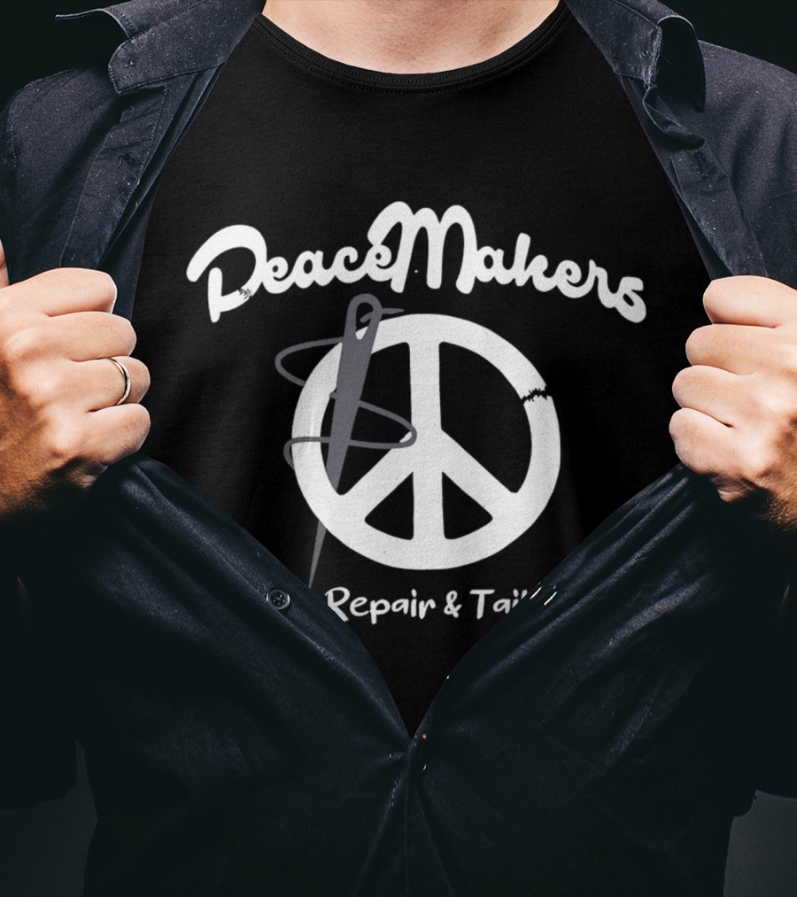 Peacemakers Denim Repair And Tailoring Needle And Peace T-Shirt