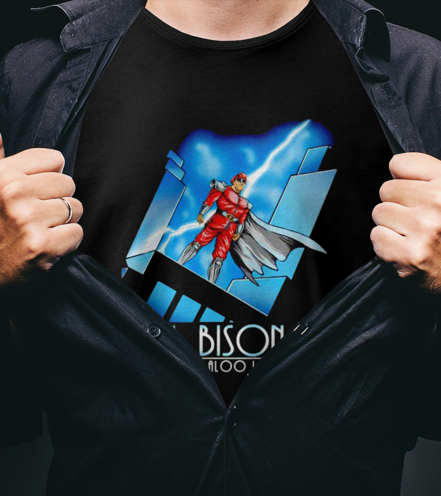 M. Bison The Shadaloo Leader Character With Lightning And Cityscape T-Shirt