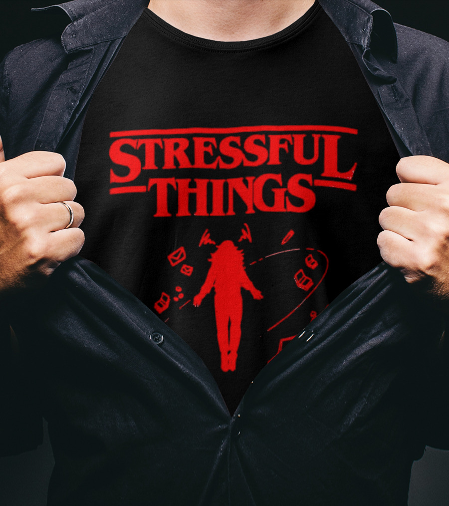 Stressful Things Floating Person With Scribbles And Electronics T-Shirt