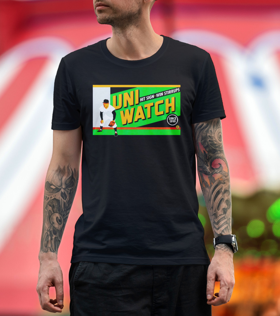 UNI WATCH Hit Sign Win Stirrups Since 1999 T-Shirt