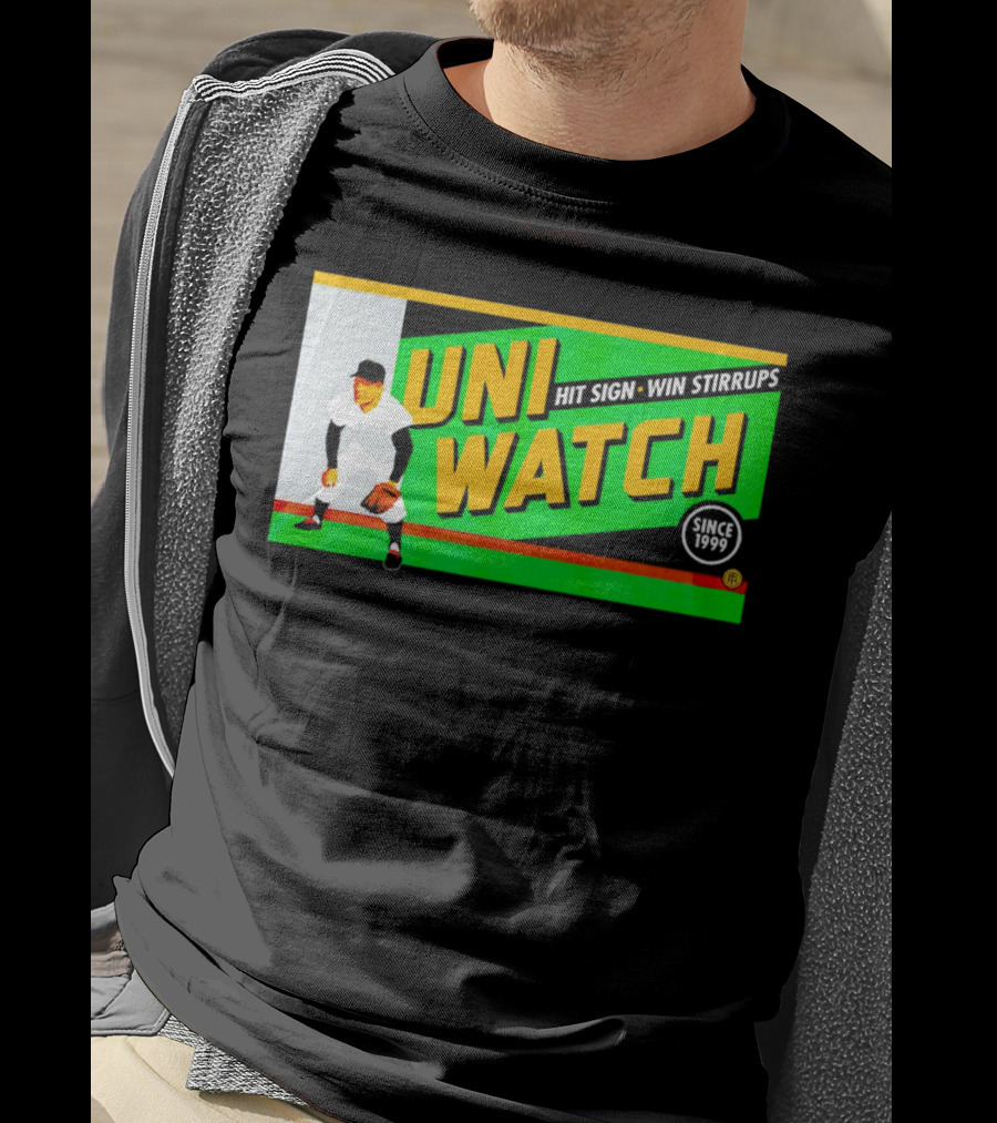 UNI WATCH Hit Sign Win Stirrups Since 1999 T-Shirt