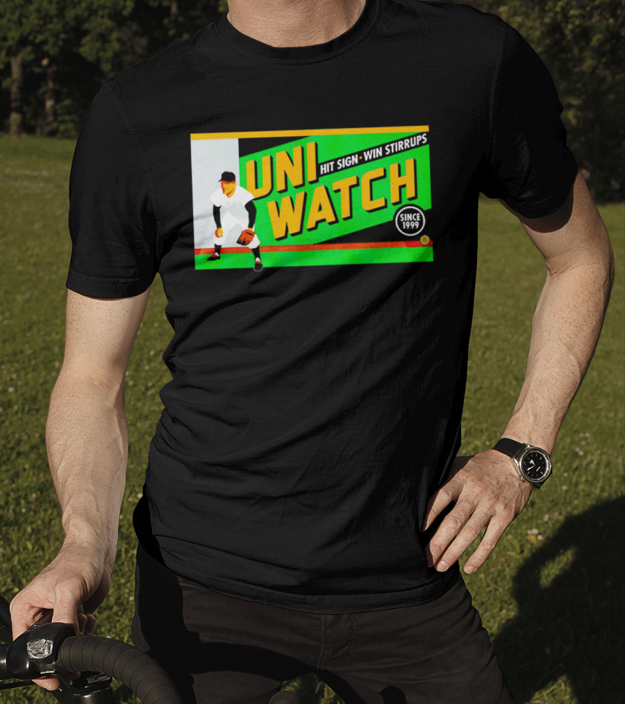 UNI WATCH Hit Sign Win Stirrups Since 1999 T-Shirt