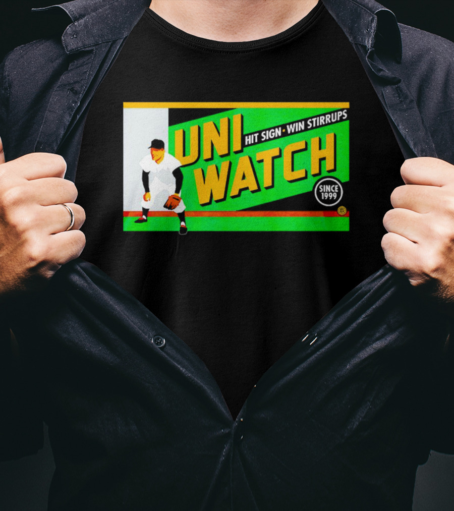 UNI WATCH Hit Sign Win Stirrups Since 1999 T-Shirt