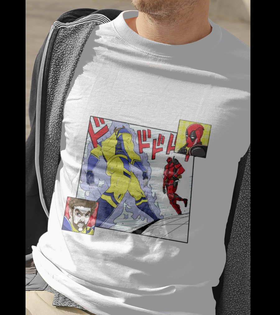 Intimate Enemies Deadpool Confrontation With Wolverine Comic Style Panel T-Shirt