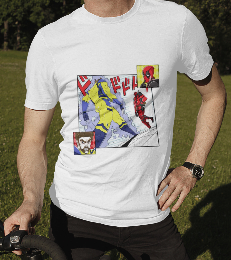 Intimate Enemies Deadpool Confrontation With Wolverine Comic Style Panel T-Shirt