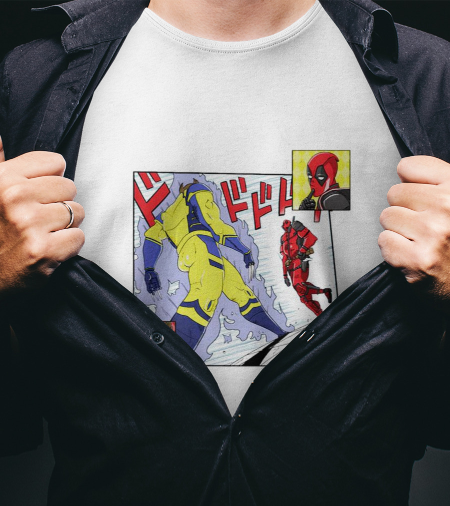 Intimate Enemies Deadpool Confrontation With Wolverine Comic Style Panel T-Shirt
