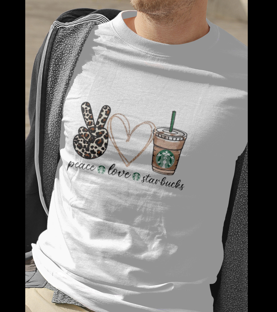 Peace Love Starbucks Leopard Print Latte T-Shirt