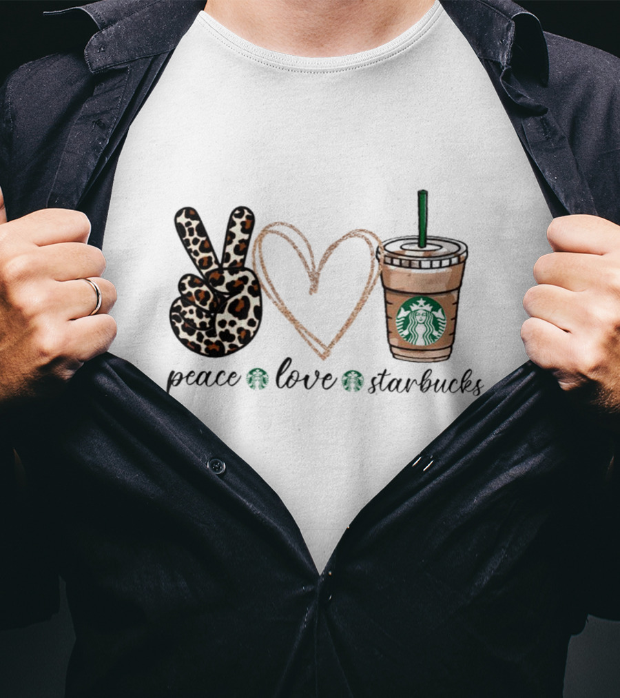 Peace Love Starbucks Leopard Print Latte T-Shirt