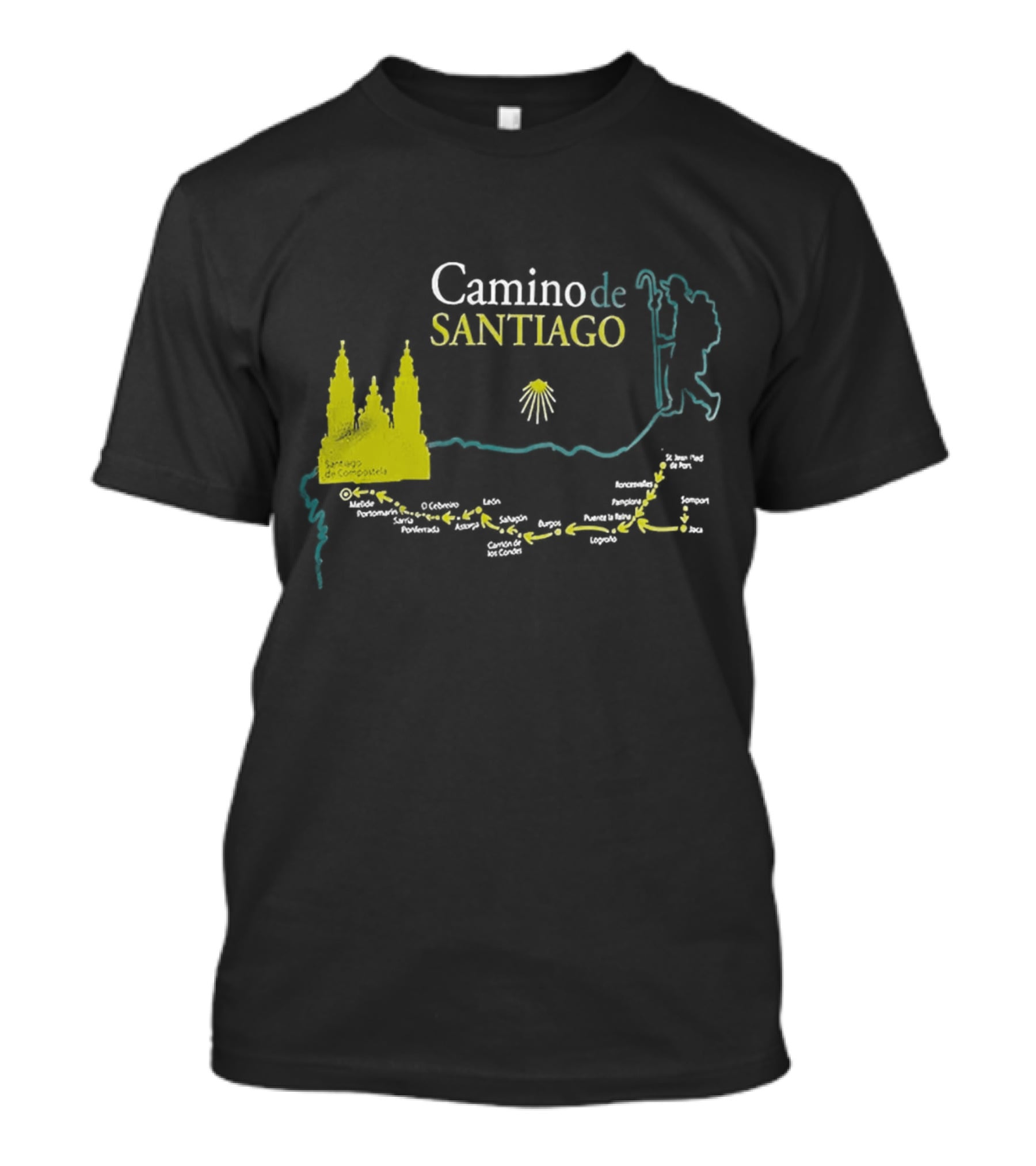 Camino De Santiago Map Santiago Compostela Route Pilgrim Journey T-Shirt