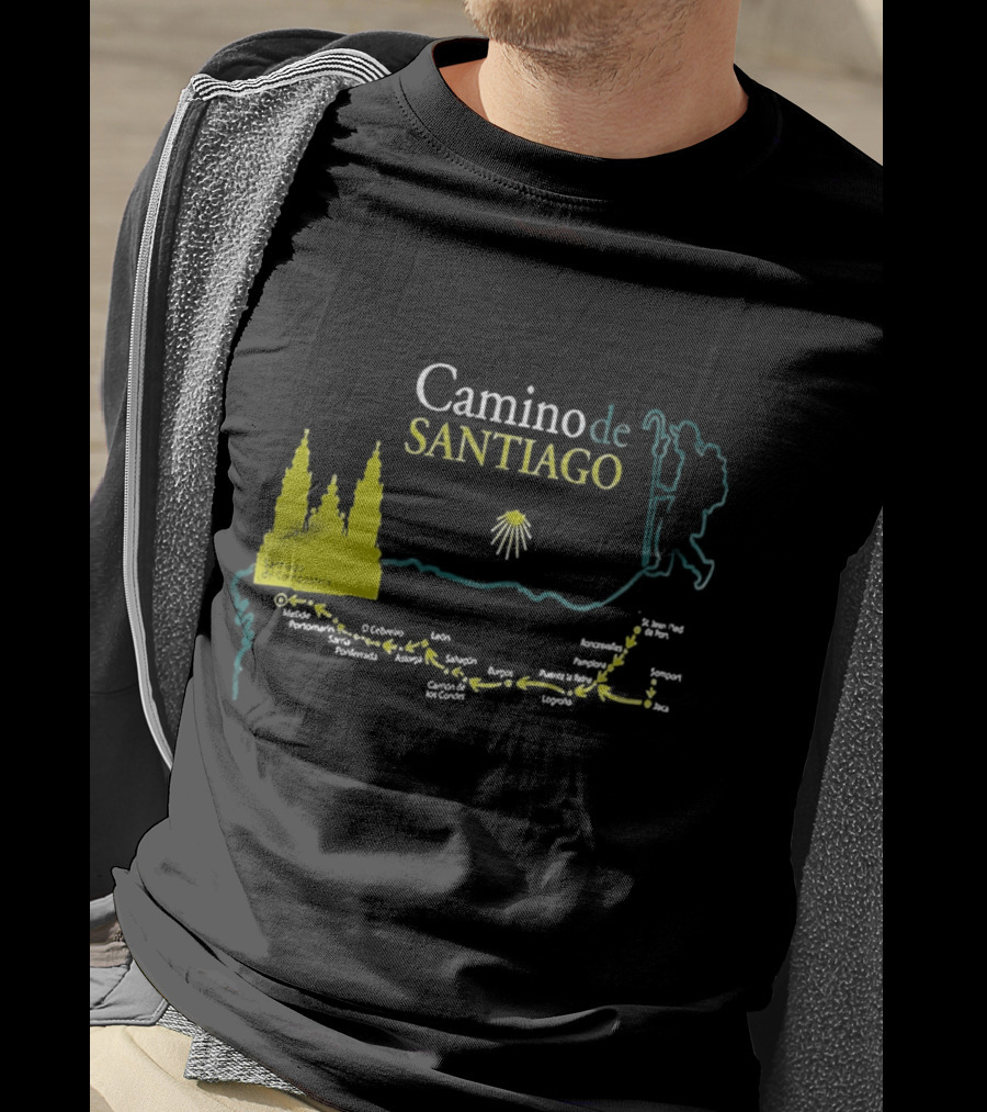 Camino De Santiago Map Santiago Compostela Route Pilgrim Journey T-Shirt