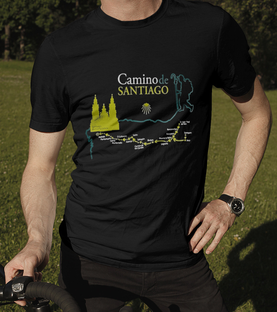 Camino De Santiago Map Santiago Compostela Route Pilgrim Journey T-Shirt