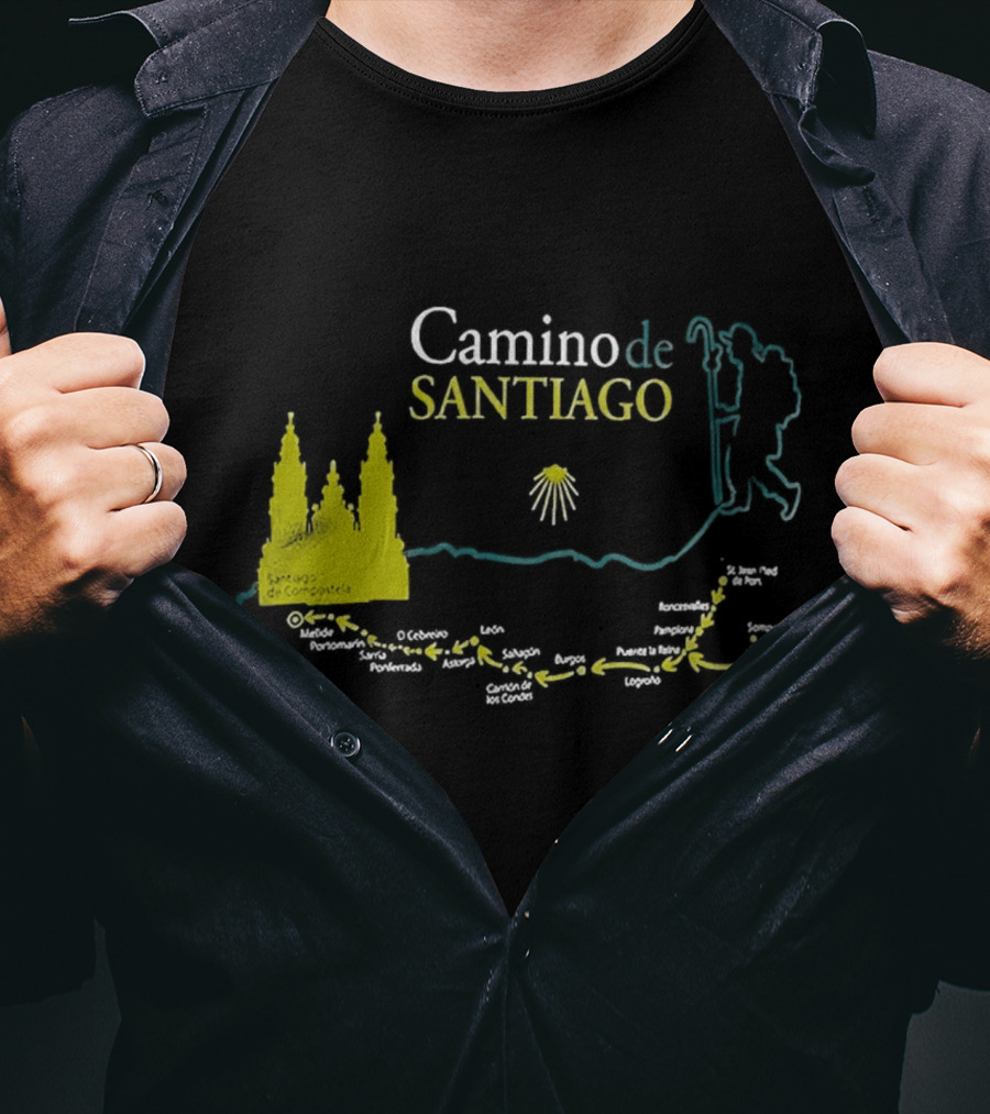 Camino De Santiago Map Santiago Compostela Route Pilgrim Journey T-Shirt
