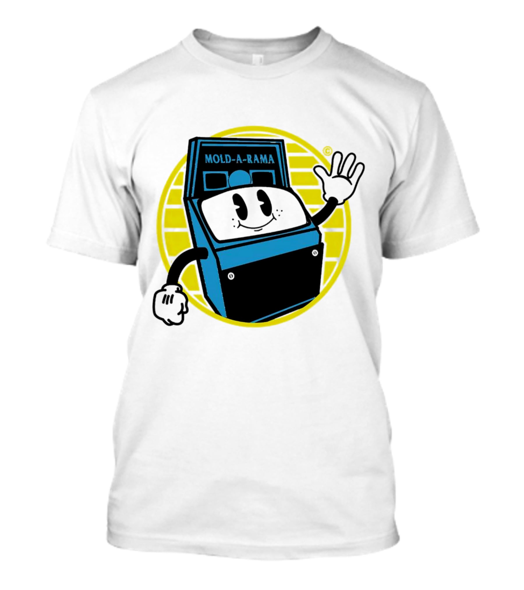 Mold-A-Rama Smiling Machine Icon With Yellow Circle Background T-Shirt