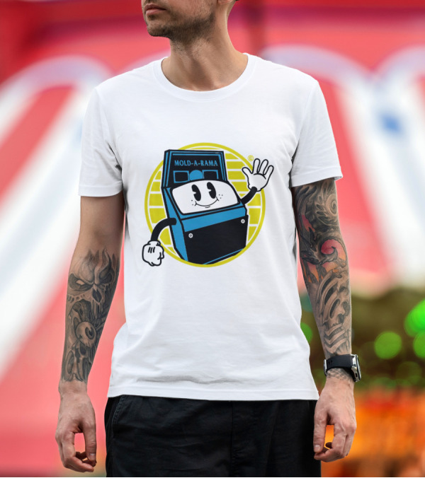 Premium T-Shirt: Mold-A-Rama Smiling Machine Icon with Yellow Circle Background T-Shirt Mold-A-Rama Smiling Machine Icon with Yellow Circle Background T-Shirt
