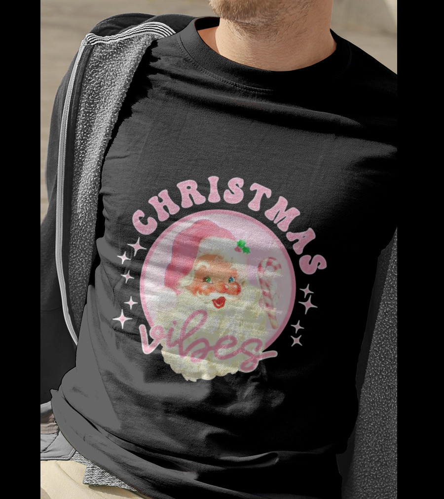 Christmas Vibes Santa Claus Candy Cane Retro Holiday T-Shirt