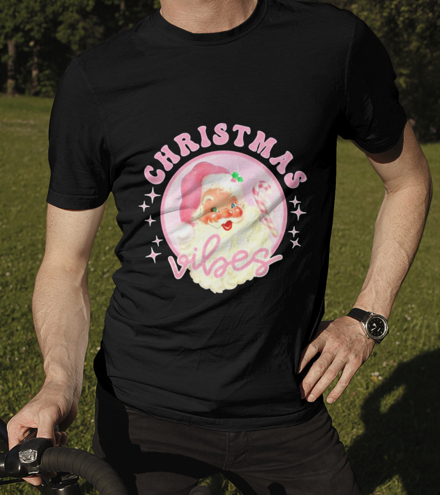 Christmas Vibes Santa Claus Candy Cane Retro Holiday T-Shirt