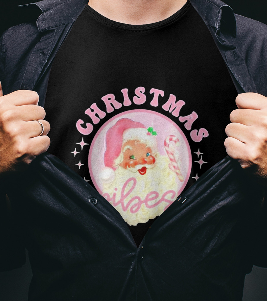 Christmas Vibes Santa Claus Candy Cane Retro Holiday T-Shirt